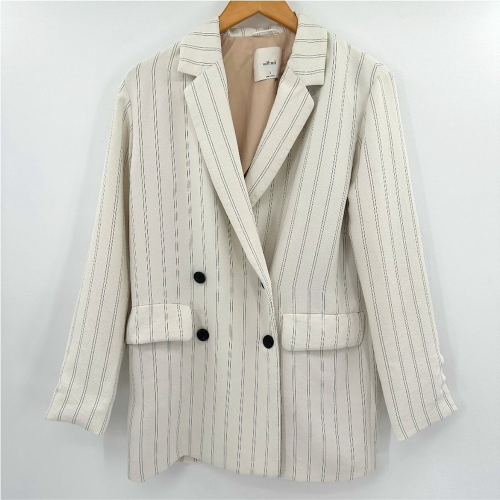 Wilfred Aritzia Cherrelle Ivory Striped Oversized Double Breasted Small Blazer